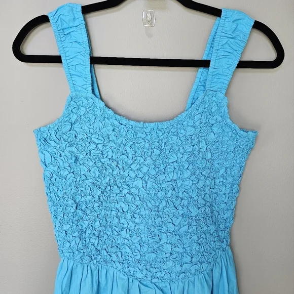 SAYLOR Mariah Smocked Textured Mini Tank Dress, Flounced Hem, Blue - Picture 4 of 13